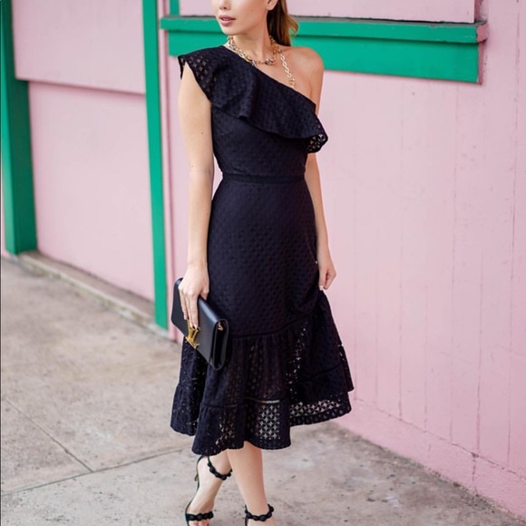 one shoulder eyelet dress